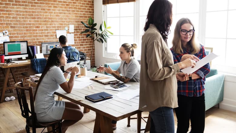 People working an office.